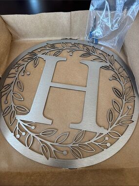 Monogram H Wreath Metal Wall Accent - Brushed Silver